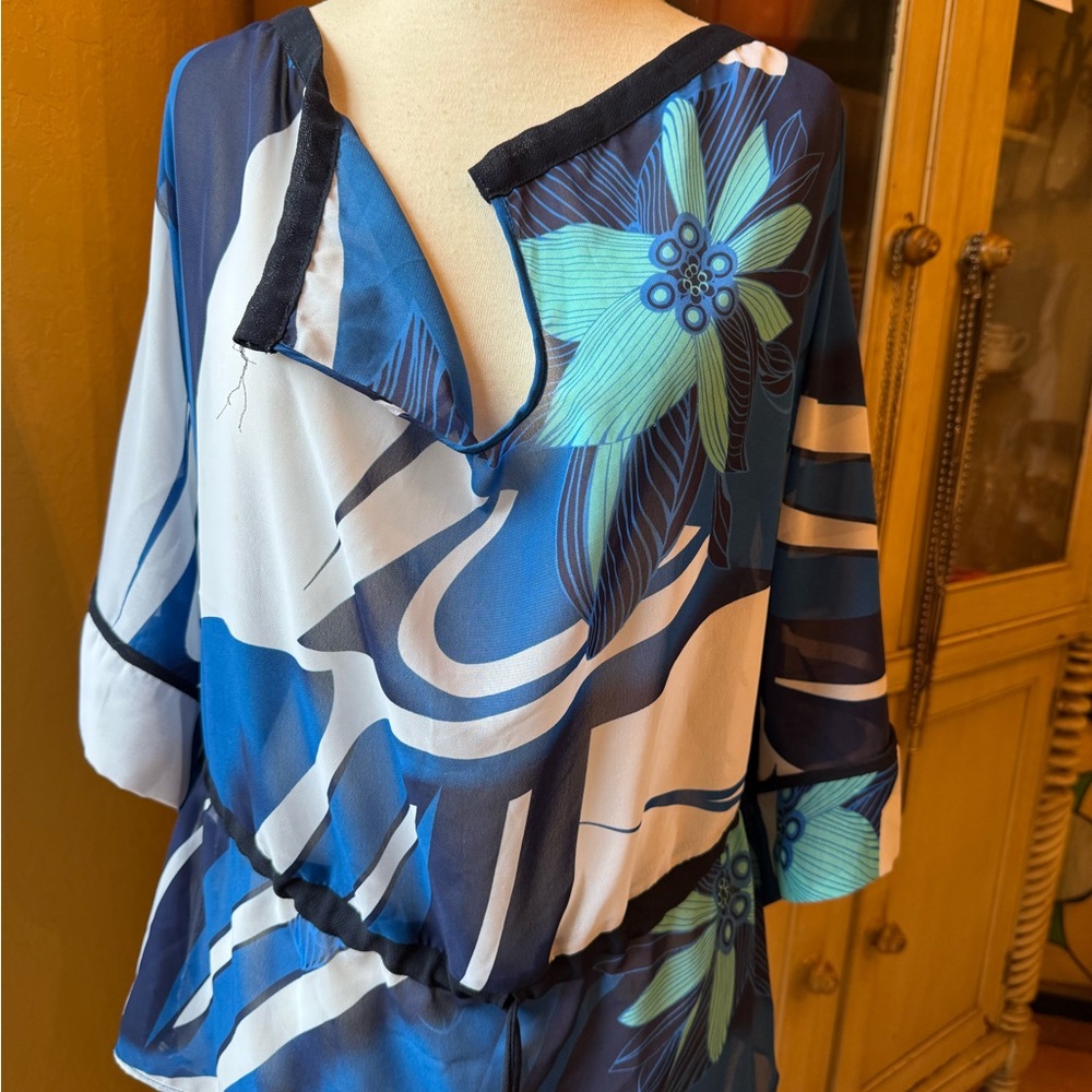 Blue Floral V-Neck Tunic